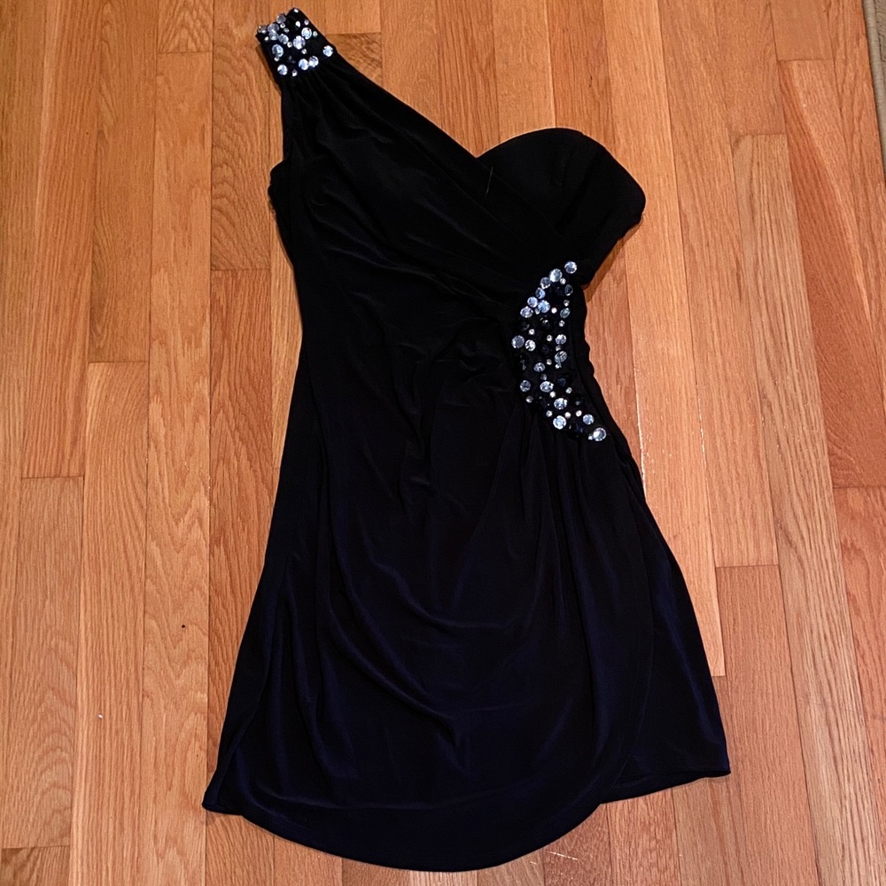 Windsor Black One-Shoulder Dress with Rhinestones